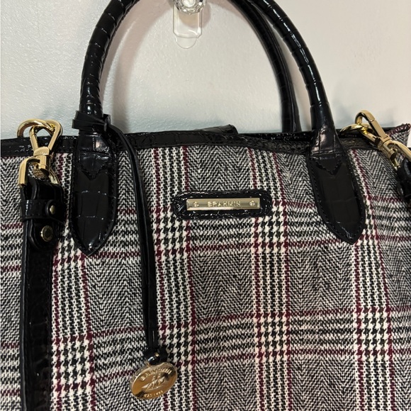 Brahmin Monique Multi Highland Genuine Leather Wool Plaid Tote - Picture 3 of 11